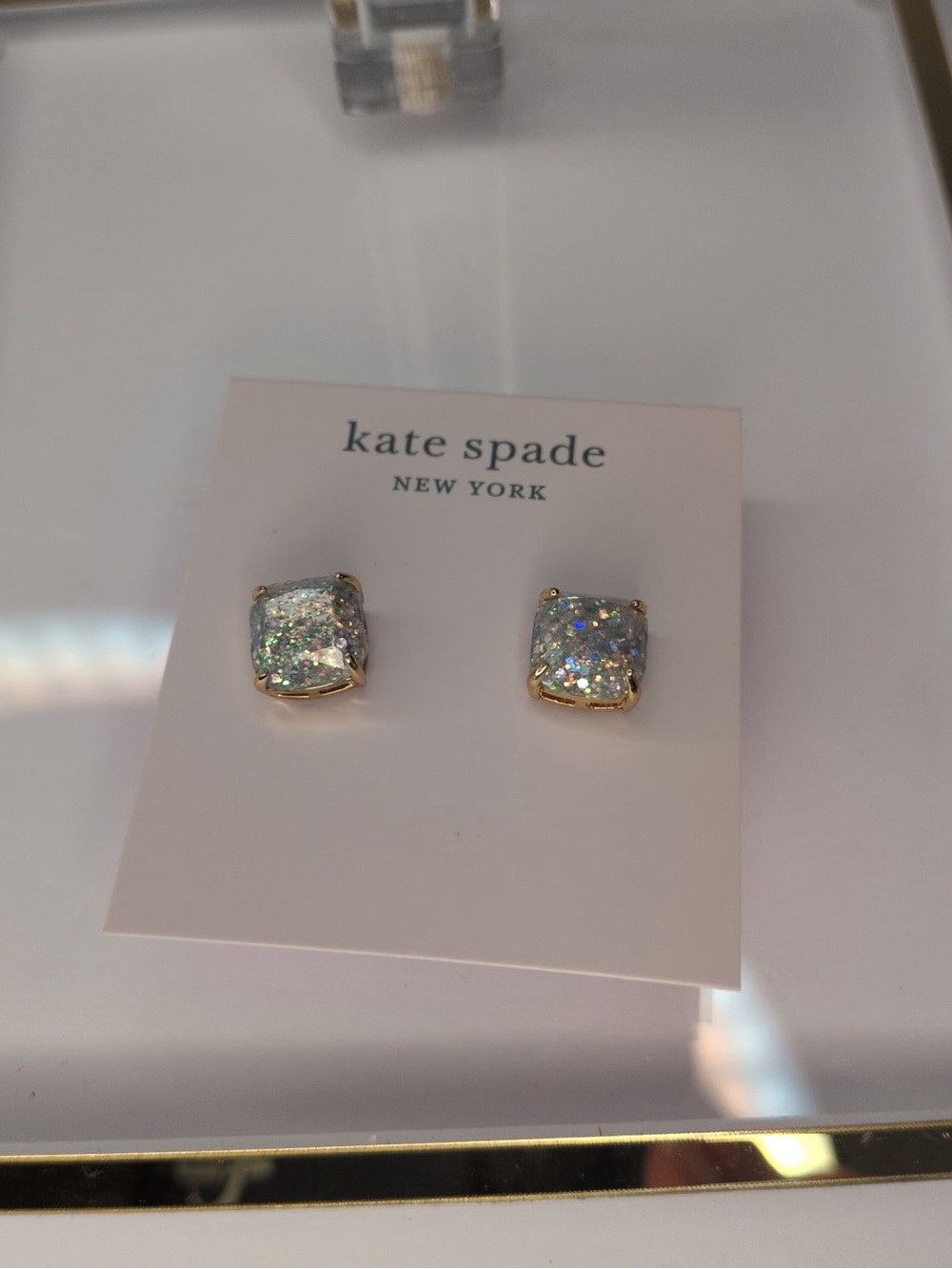 kate spade Gold-Tone Iridescent Glitter Square Stud Earrings